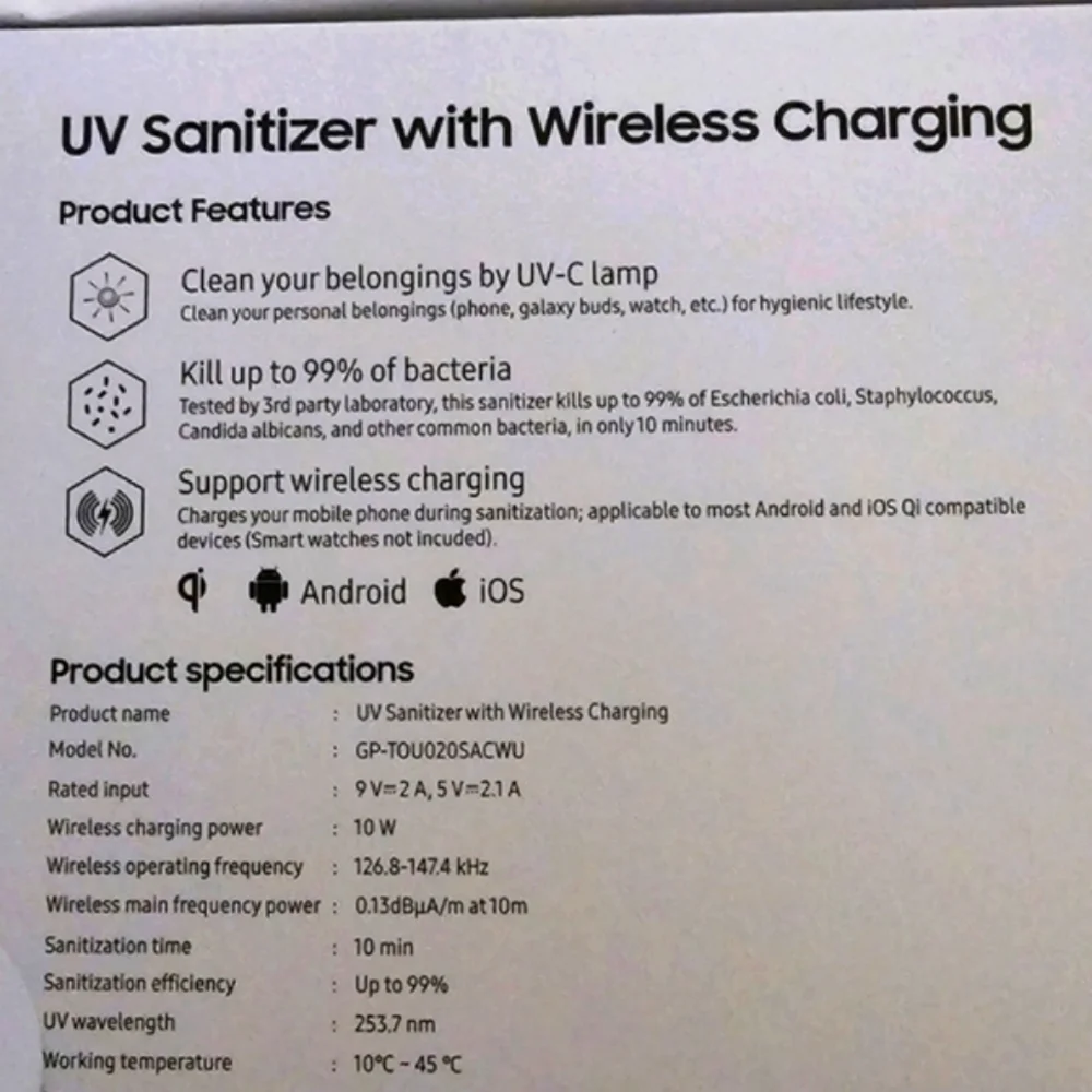UV Sanitizer With Wireless Charging Designed For Samsung